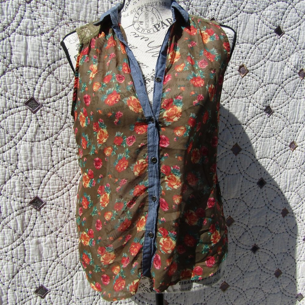 EUC Selena Gomez Sheer Button Down Top M